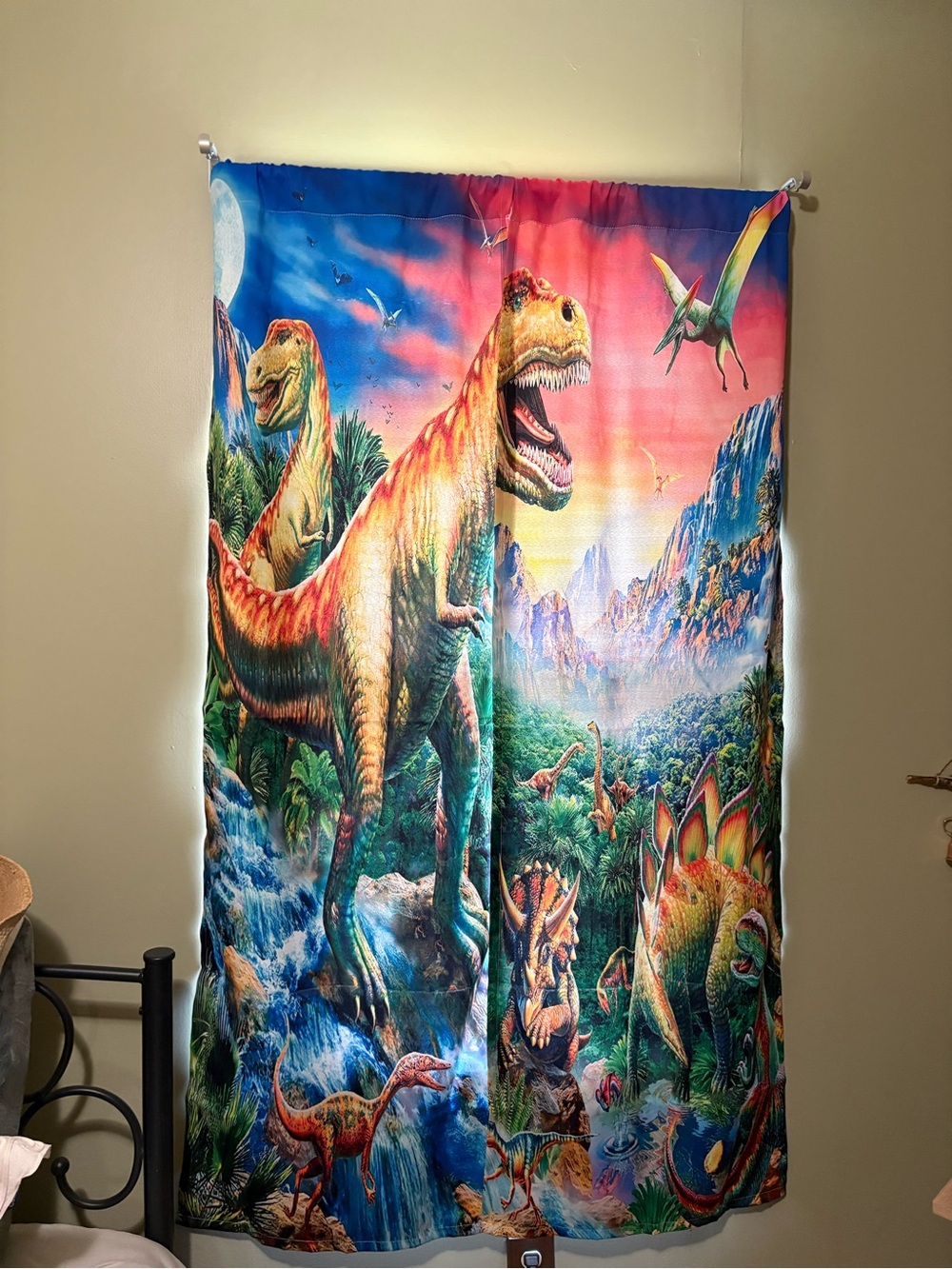 Vibrant Dinosaur Blackout Print Curtain Panel - Multicolor 42x63 New